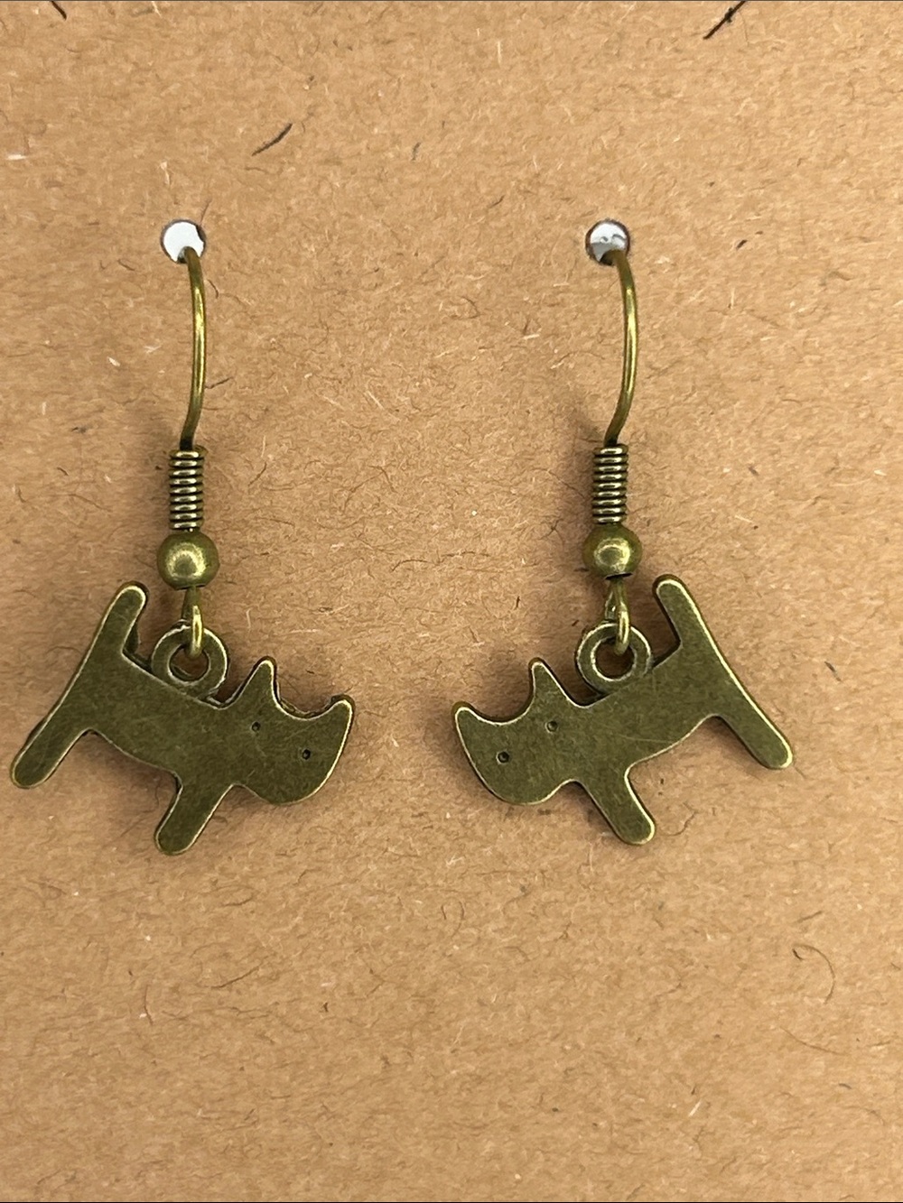 Brass Tone Dangle Cat Simple Earrings Fashion Jewelry